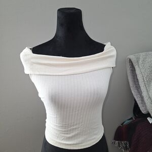 DOLLS KILL Heart Hips Cream Ribbed Off The Shoulder Top